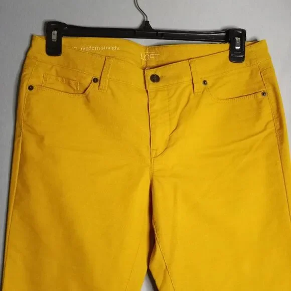 Ann Taylor Women's Modern Straight Mustard Yellow Brushed Corduroy Pants Sz 12P - Picture 4 of 8